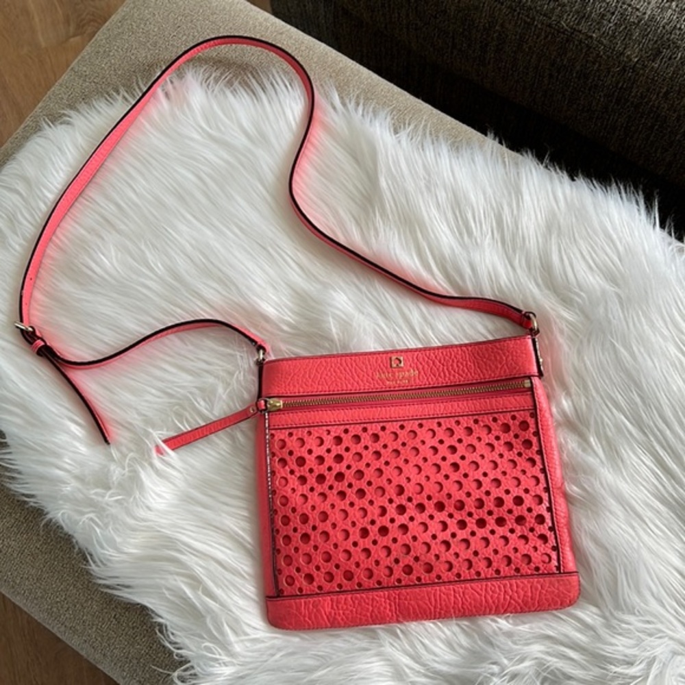 Kate spade pink Lazer cut hole texture crossbody handbag